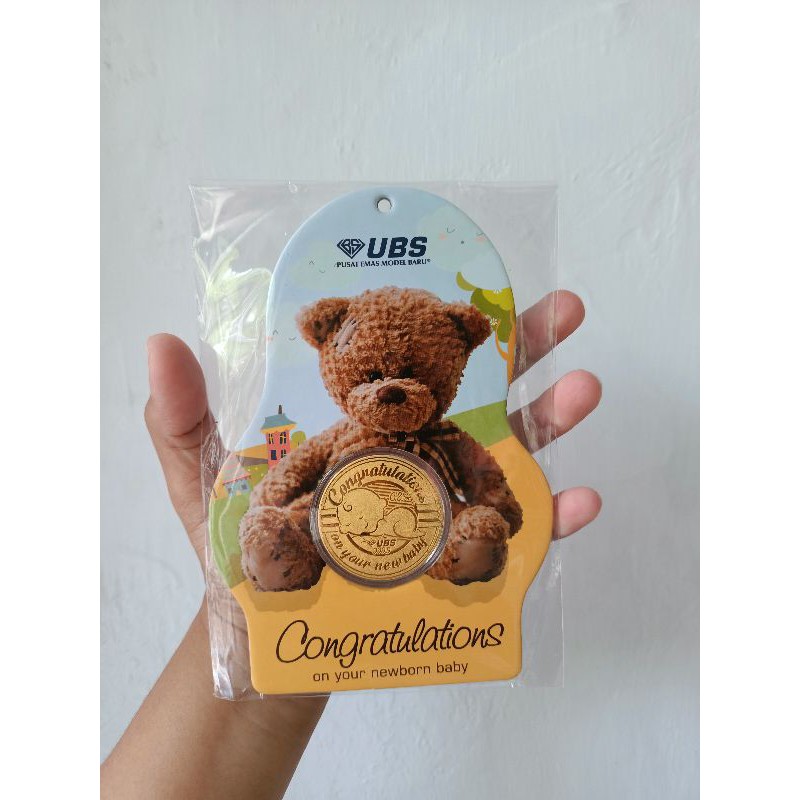 Logam Mulia 24K UBS Thin Gold Congratulation Baby Koin 0.2 Gram