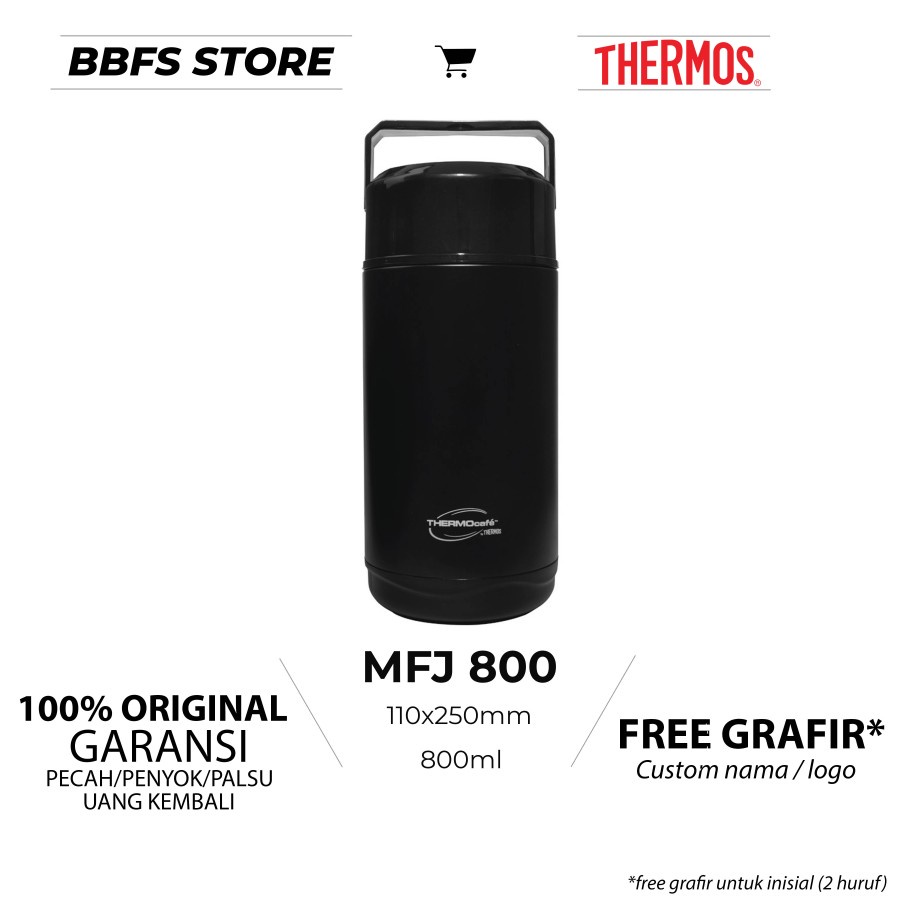 Thermocafe by Thermos Food Jar Lunch Container 800ml Matt Black MFJ-800 Matte Black Wadah Termos Makanan