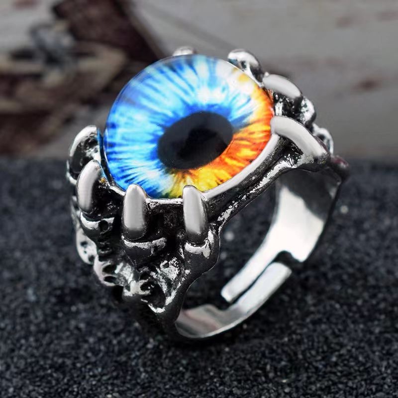 Cincin Keberuntungan Desain Cakar Iblis Mata Iblis Gaya Retro adjustable Untuk Pria / Wanita