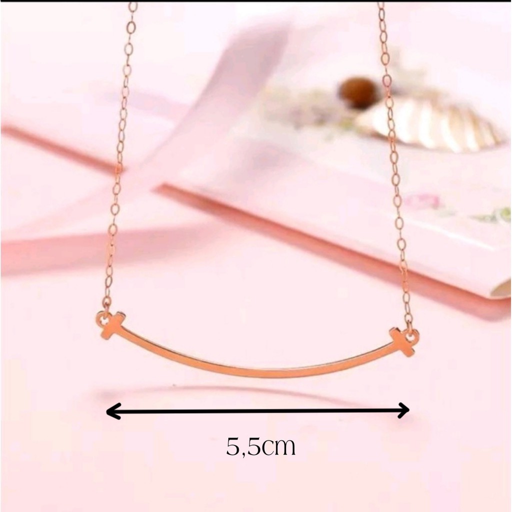 Kalung Titanium Smile Panjang Liontin 5,3 cm Polos Warna Rosegold, Gold dan Silver