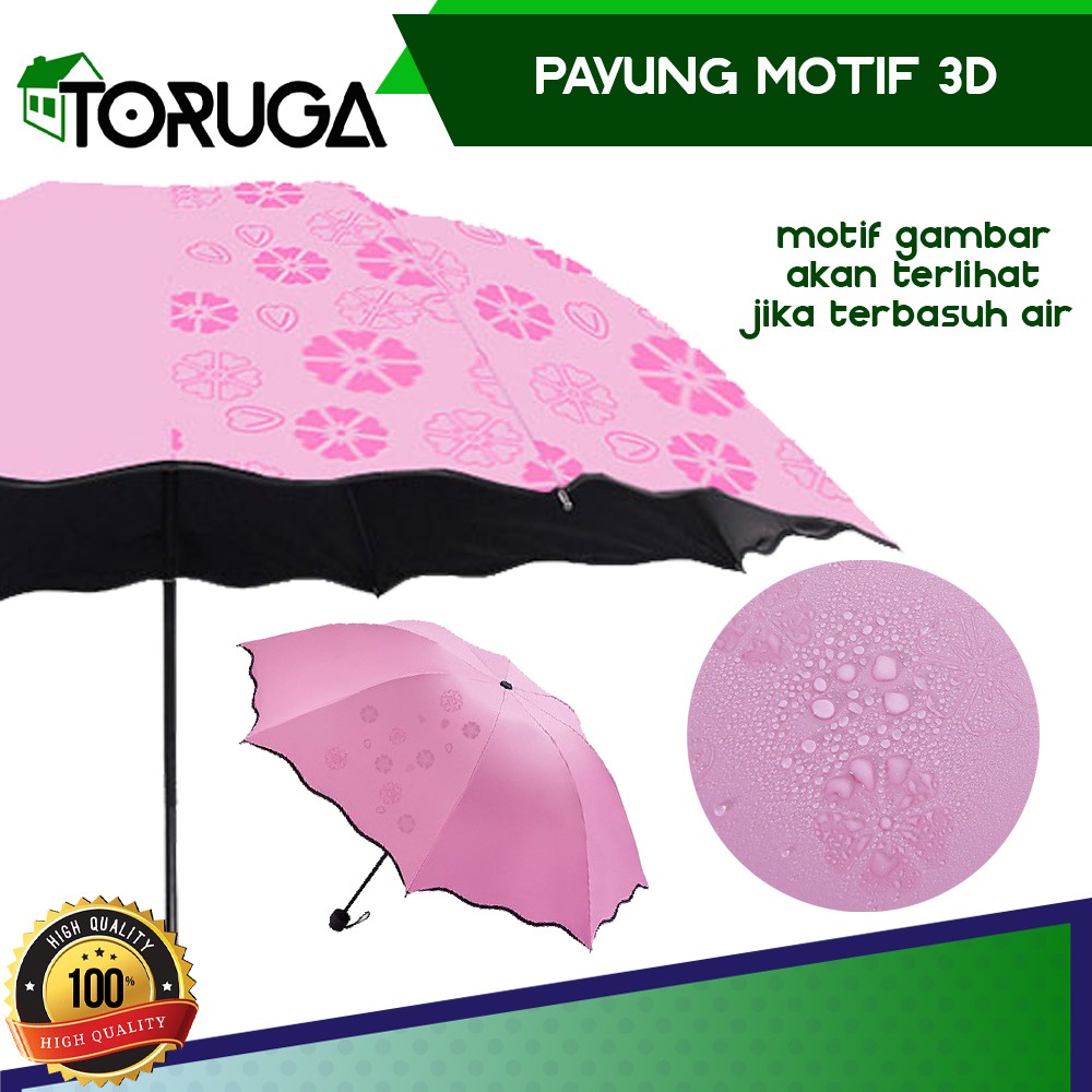 PAYUNG LIPAT AJAIB KELUAR MOTIF BILA KENA AIR 3D MAGIC UMBRELLA HUJAN PRAKTIS