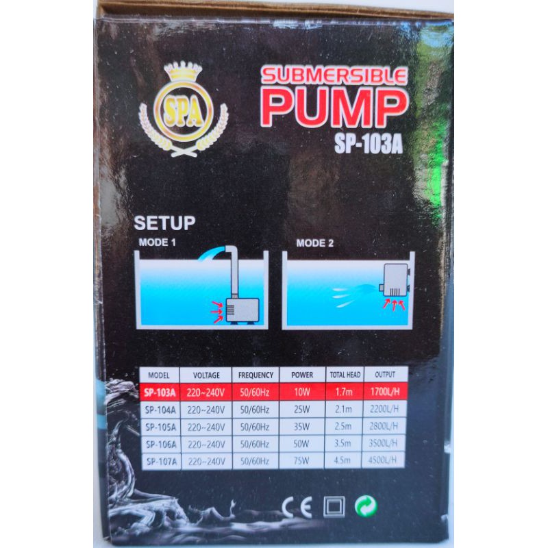 Sakkai pro SPA SP-103A Pompa Celup Filter Kolam Aquarium Aquascape hidroponik