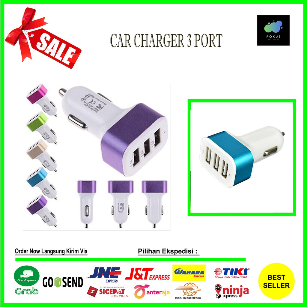 USB 3 Port Car Charger For Smartphones / Charger Mobil Untuk Android