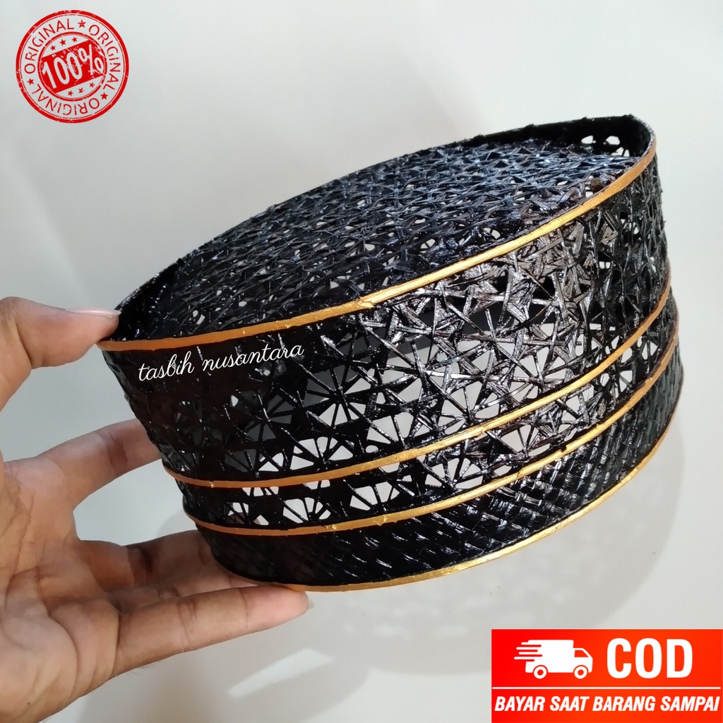 Peci anyaman unik / Peci anyaman bambu list emas