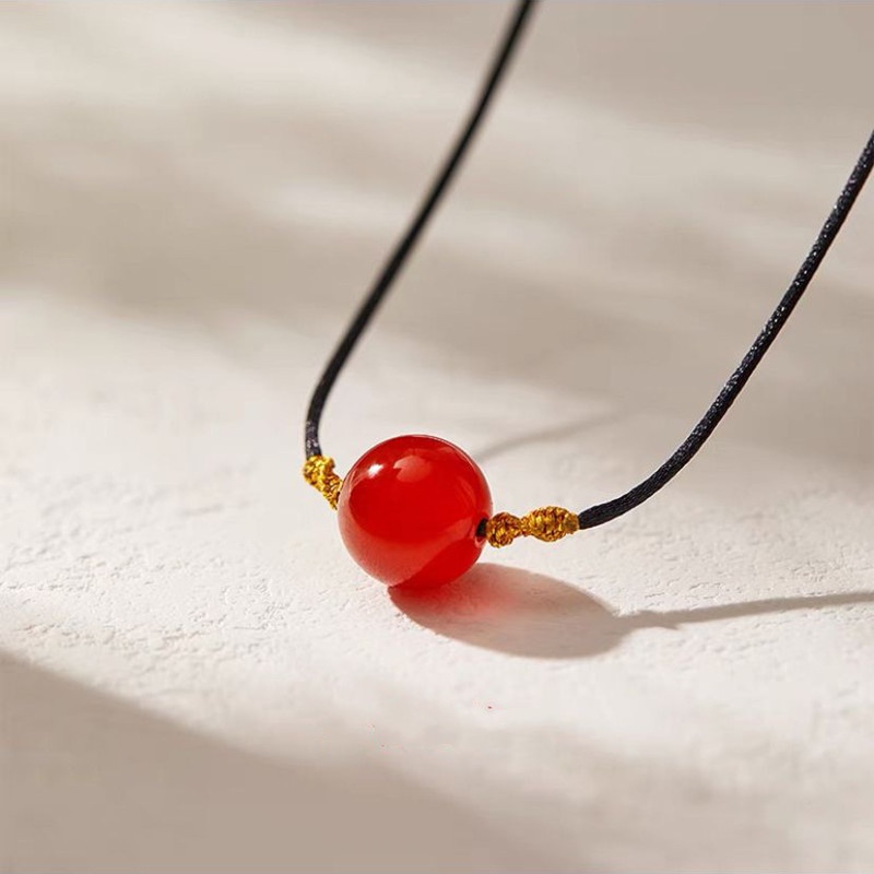 Gelang Tali Tenun Tangan Manik-Manik Batu Akik Merah Imitasi Untuk Pasangan