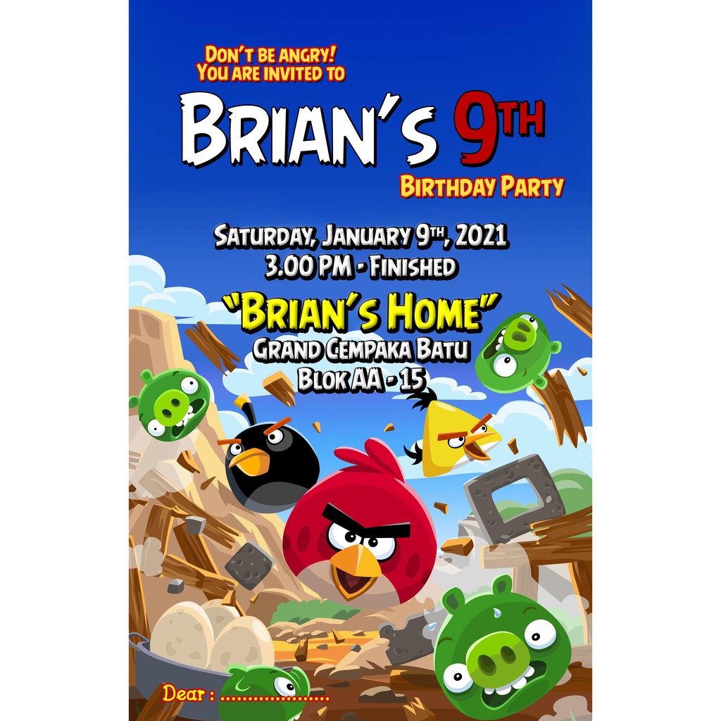 BALADA PARTY Kartu Undangan Ulang Tahun Tema Angry Bird