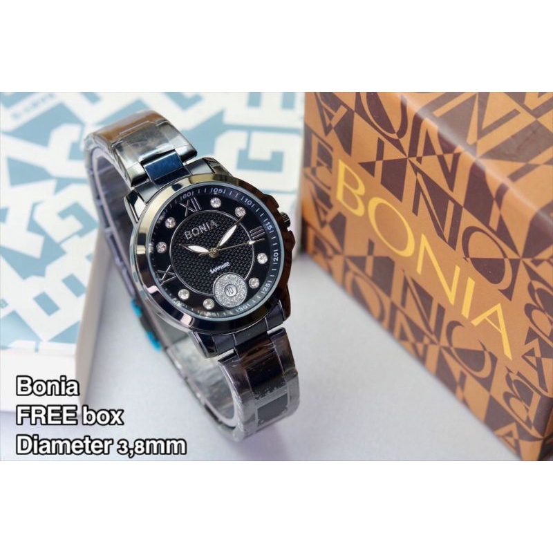 (PW)JAM TANGAN BONIA NEW FASHION WANITA TALI RANTAI STEINLESS FREE BOX ORIGINAL SESUAI FOTO