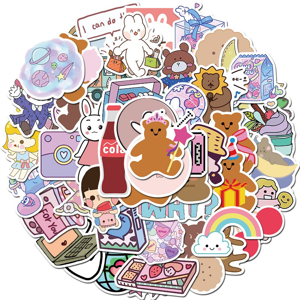 【TERSEDIA &amp; COD】50 Pcs Stiker Vsco Girl Bear Bahan Vinyl Untuk Alat Tulis Scrapbooking