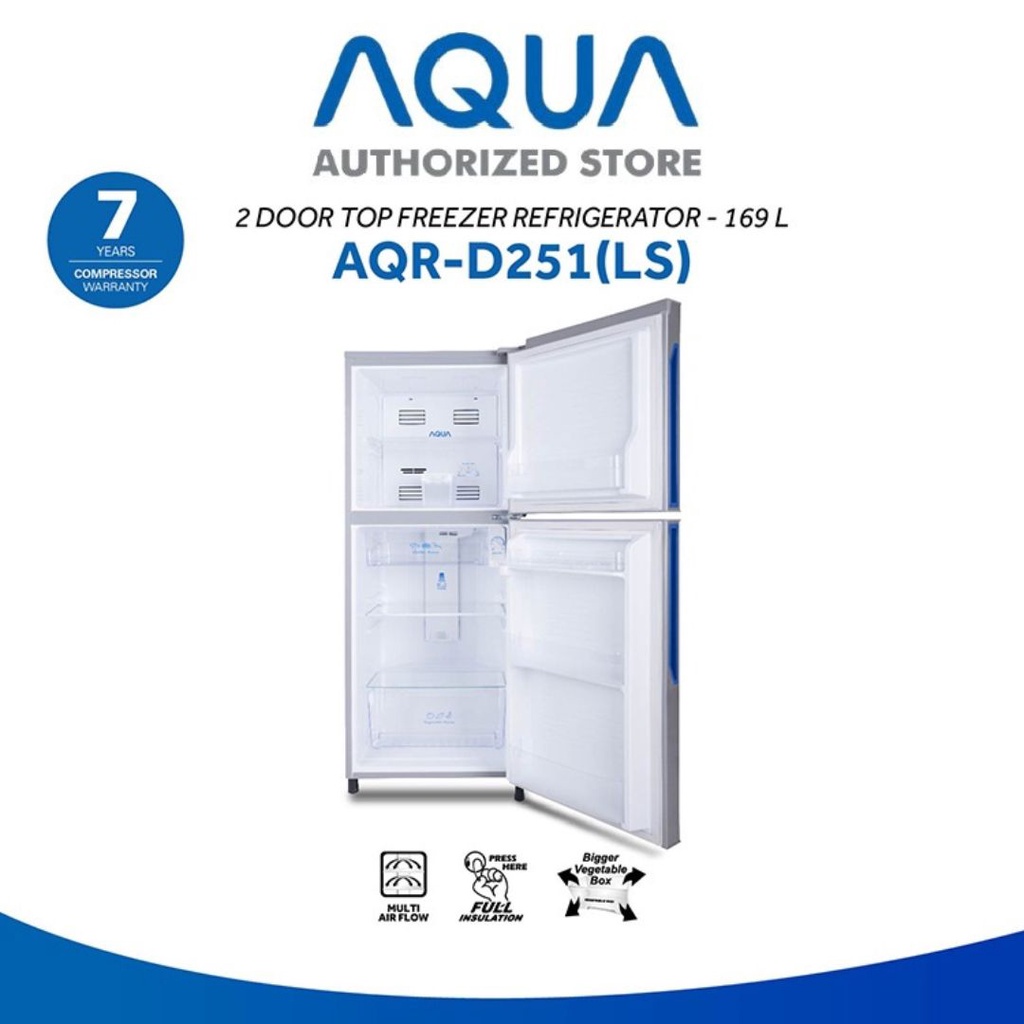 AQUA JAPAN AQR-D251(DS/LS) Kulkas 2 Pintu 169 Liter