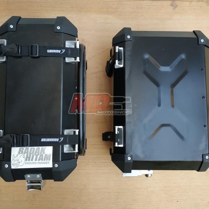 Side - Box Samping Motor Badak Hitam Alumunium Pannier 24liter