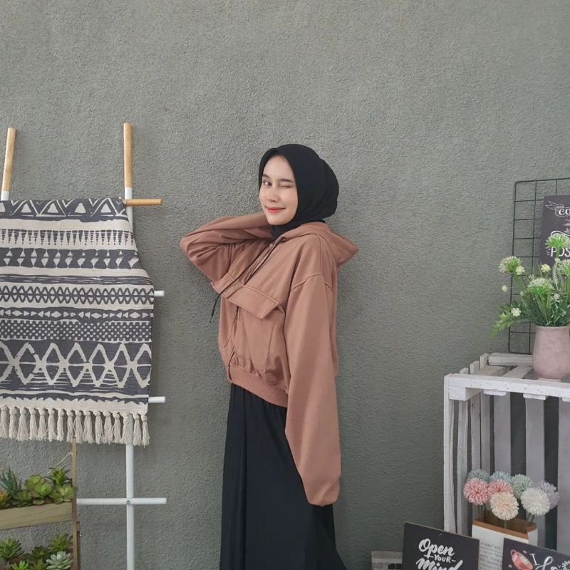 Zarra Sweater Hoodie Crop Wanita Oversize Size M.L.Xl | Crop Hoodie Wanita Korea | Sweater Hoodie Crop Korean Style