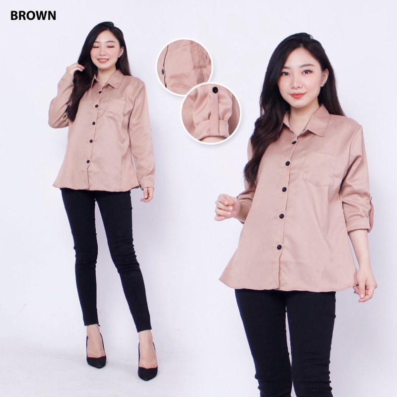KEMEJA WANITA POLOS BASIC LENGAN PANJANG XL  XXL-Mocca