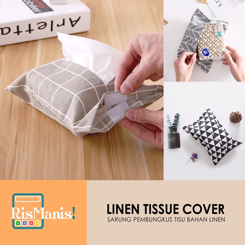 LINEN TISSUE COVER Sarung Kotak Tempat Tisu Travel Bahan Linen Motif Jepang Praktis Meja Makan Kamar