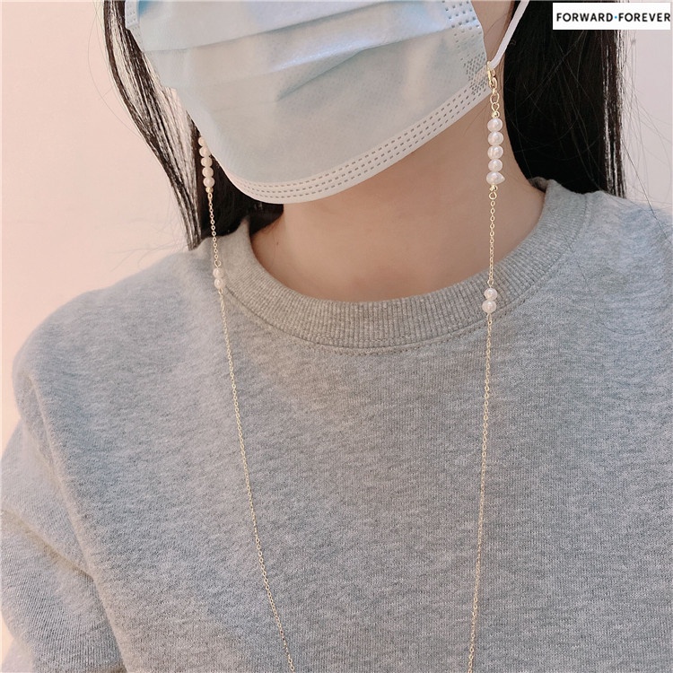 High quality pearl metal chain face mask necklace ladies M60093