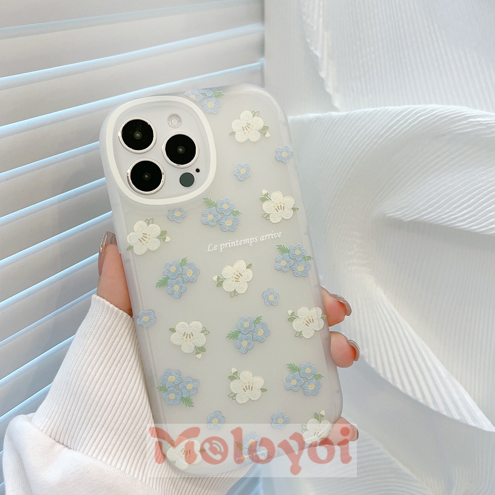 Soft Case TPU Transparan Motif Bunga Biru Putih Untuk IPhone 12 11 13 Pro MAX 7 8 Plus XR X XS MAX SE 2020