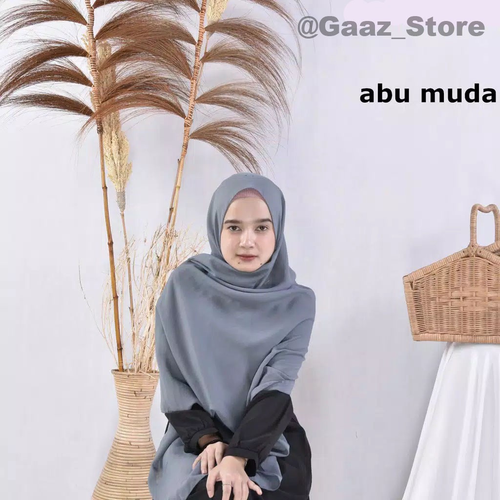 BELLA PASHMINA POLOS BAHAN POLYCOTTON HIJAB KERUDUNG JILBAB MURAH PREMIUM 75x180cm-Abu Muda