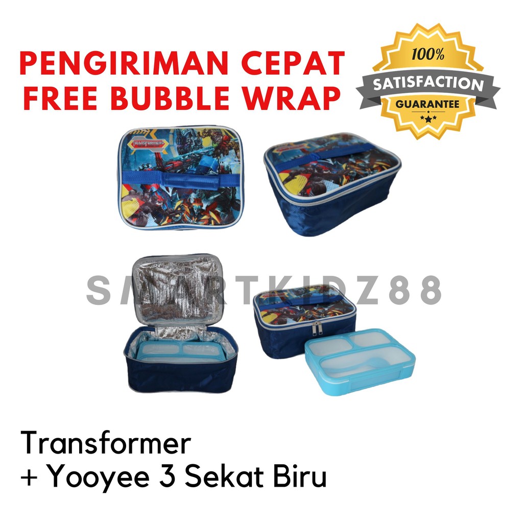 Lunch Box - Kotak Bekal - Kotak Makan 3 Sekat Anti Tumpah / Campur  + Lunch Bag Neo Transformer