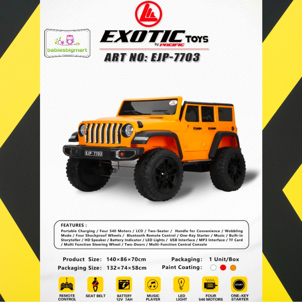 Mainan Anak Mobil Aki Jeep Rubicon Pacific EJP 7703 Remote Music Light