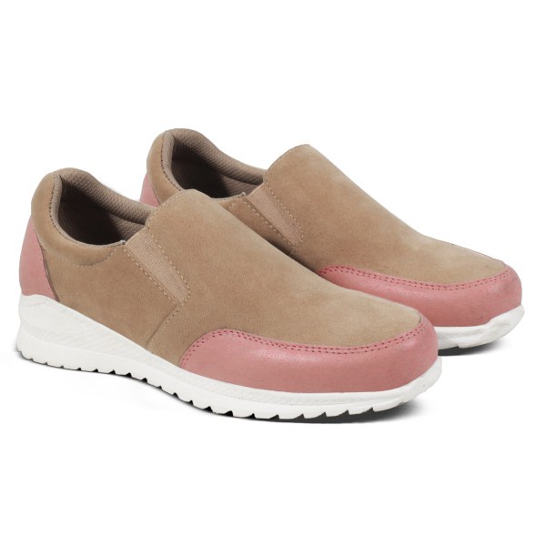 Sepatu Slip On Wanita Terbaru V 7511 Brand Varka Sepatu Kets Kuliah Kerja Hangout Wanita Trendi Berkualitas - Krem Pink