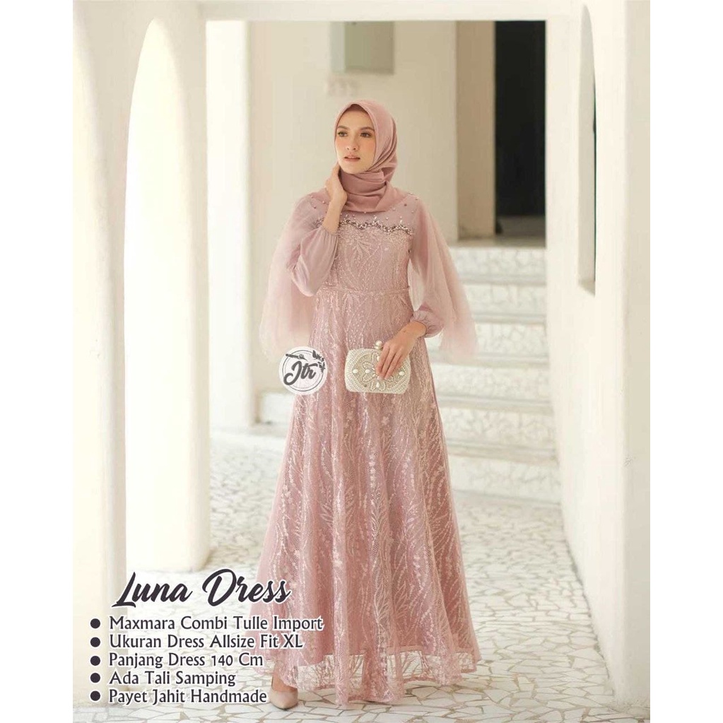 dres luna terbaru bahan mix brokat lengan panjang