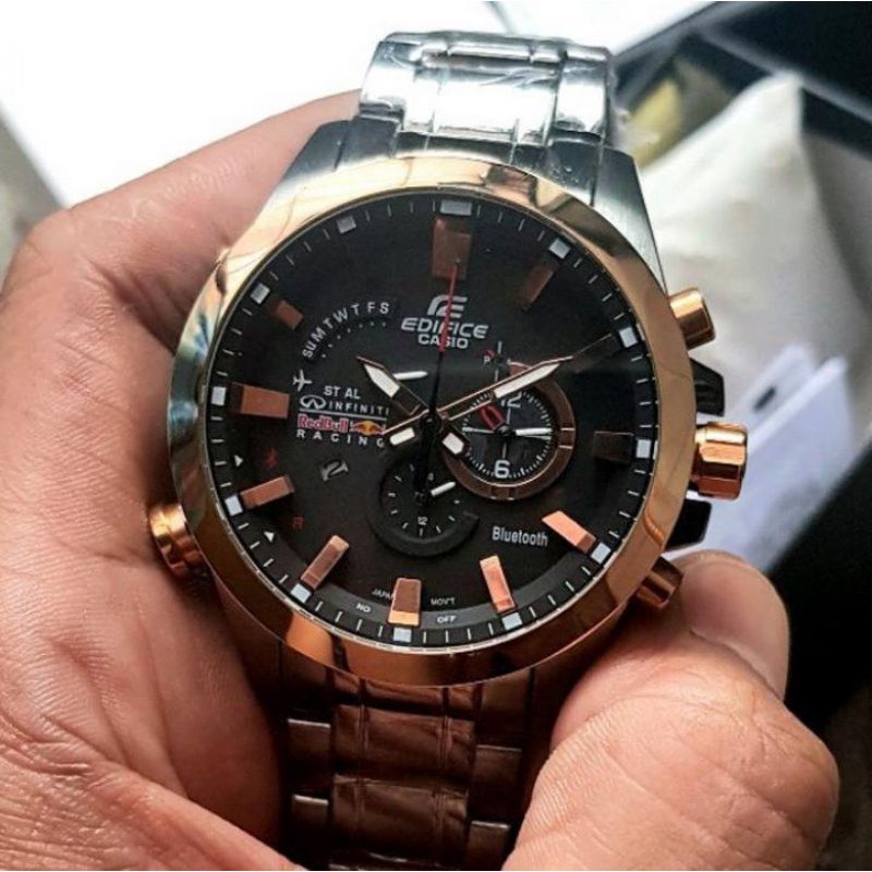 Jam Pria Merk Edifice Type EQB-510 Original BM Baterai Steel Gold