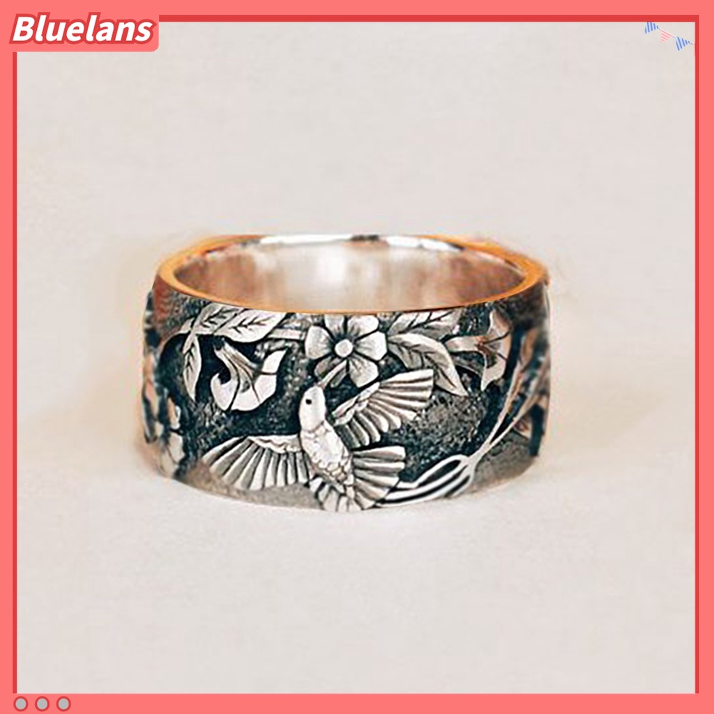 Cincin Bahan Alloy Motif Bunga Burung Gaya Retro Hip-Hop Untuk Unisex