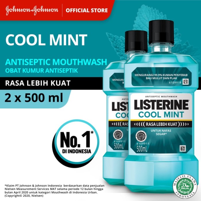 Listerine Cool Mint Mouthwash / Obat Kumur 500 ml - isi 2