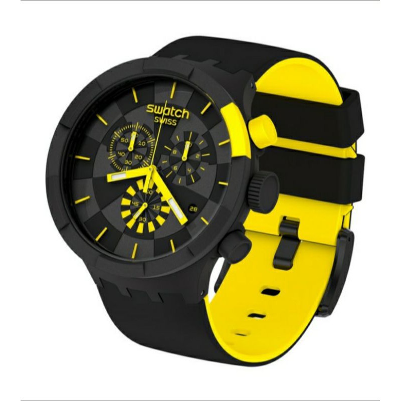 JAM TANGAN PRIA ORIGINAL SWATCH SB02B403 BIG BOLD CHECKPOINT YELLOW