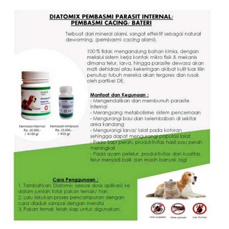 DIATOMIX Pembasmi Cacing / Parasit Untuk Kucing Dan Anjing 25gr