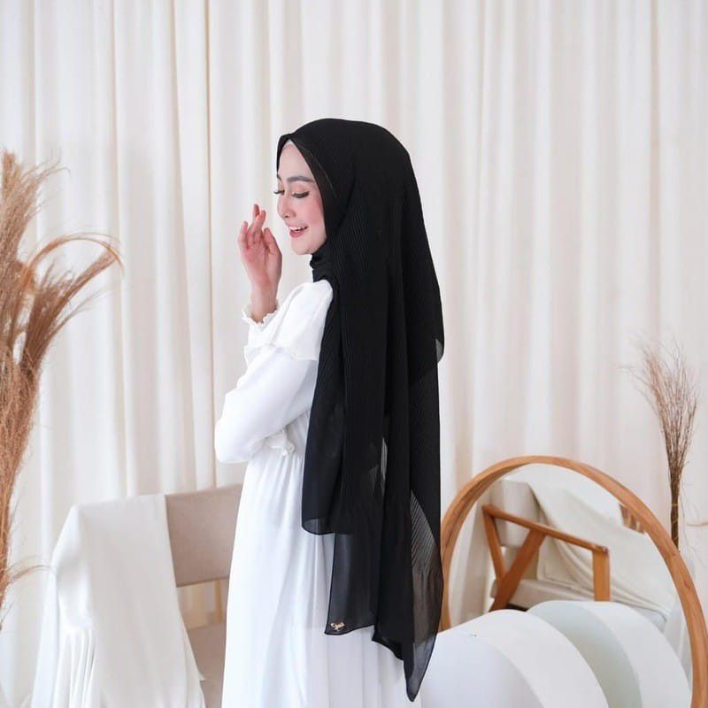 Hitam / kerudung pashmina plisket ceruty premium -sny ori