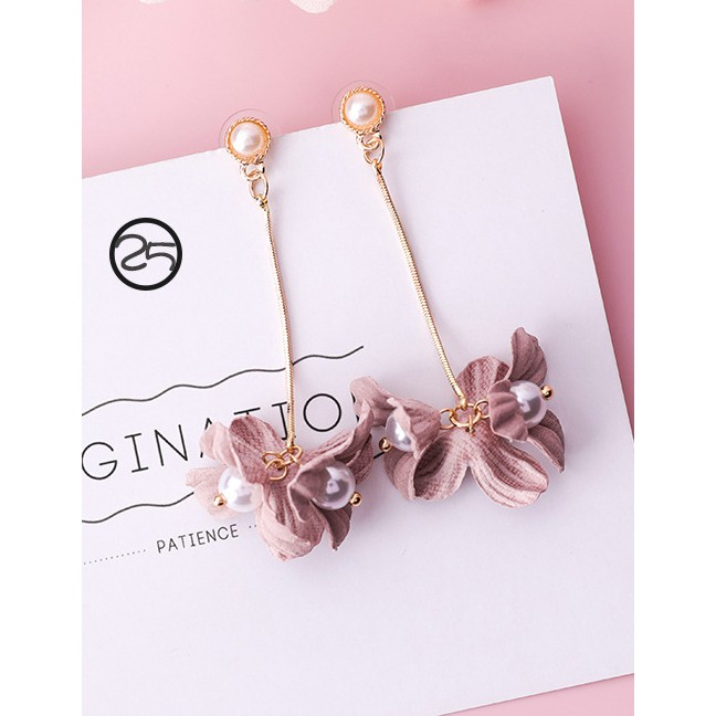 LRC Anting Tusuk Fashion Pink Flower Shape Decorated Earrings