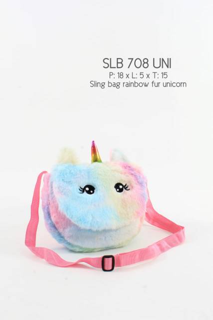 SLING BAG UNICORN RAINBOW FUR / TAS SELEMPANG BONEKA BULU