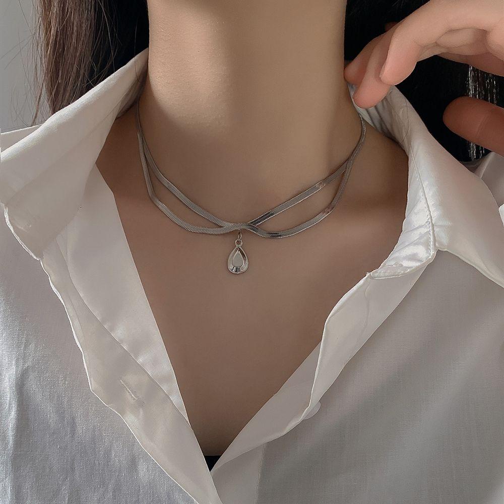 Mxbeauty Wanita Kalung Elegan Vintage Tetesan Air Liontin Double Layer Temperamen Leher Perhiasan