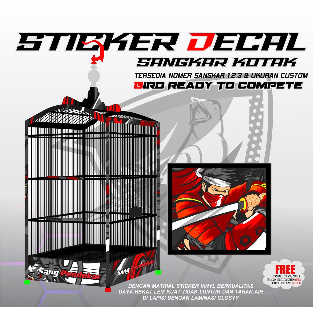 STICKER DECAL SANGKAR BURUNG EBOD TEBOK KOTAK NO. 1,2,3.KENARI CUCAKIJO KACER GAMBAR SANG PENDEKAR K