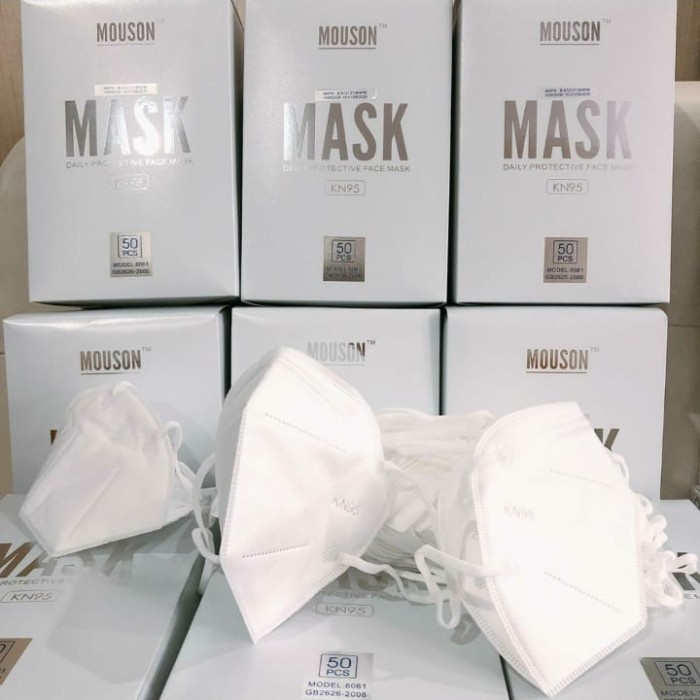 MASKER KN95 MOUSON BOX EMBOSS PUTIH HITAM ABU ISI 50 PCS