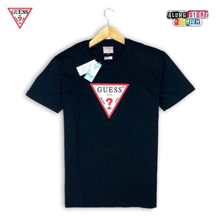 Produk Unggulan Kaos Guess Original Shirt Black Baju Branded Hitam Pendek Terbaru Logo Promo