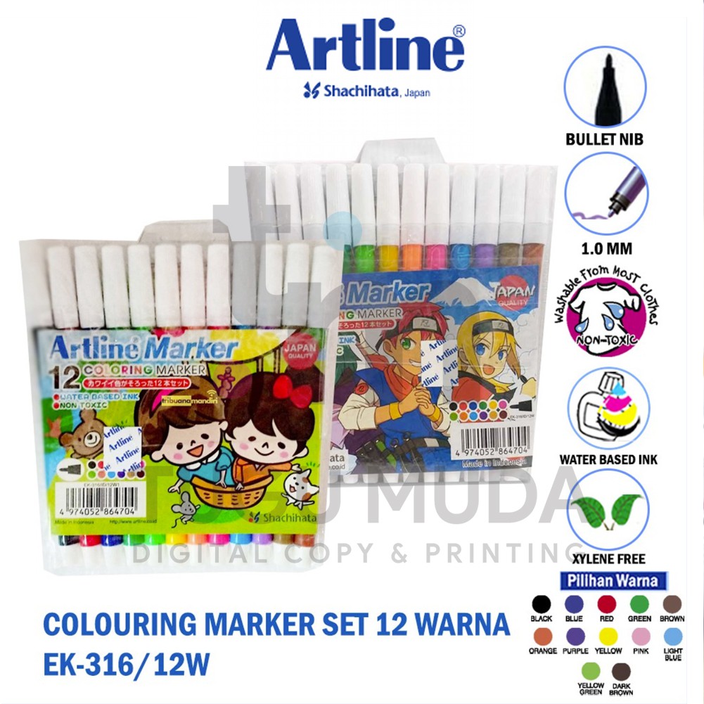

ARTLINE Spidol Mewarnai/Warna Color Marker SET 12 Colours| EK-316/12W