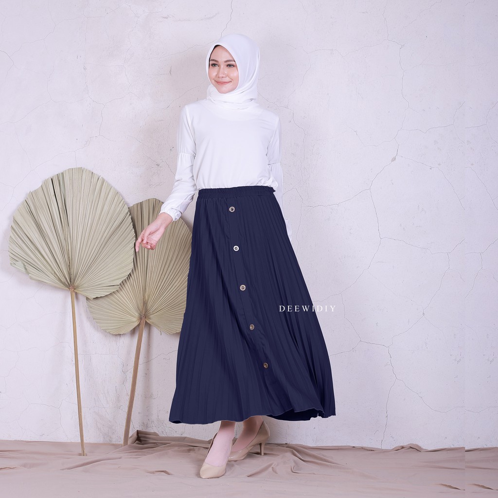 ROK PANJANG PLISKET AKSEN KANCING - KIREINA BUTTON PLEATS SKIRT DEEWIDIY