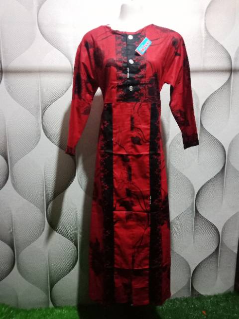 Gamis motif daun/ Gamis wanita /Baju panjang wanita