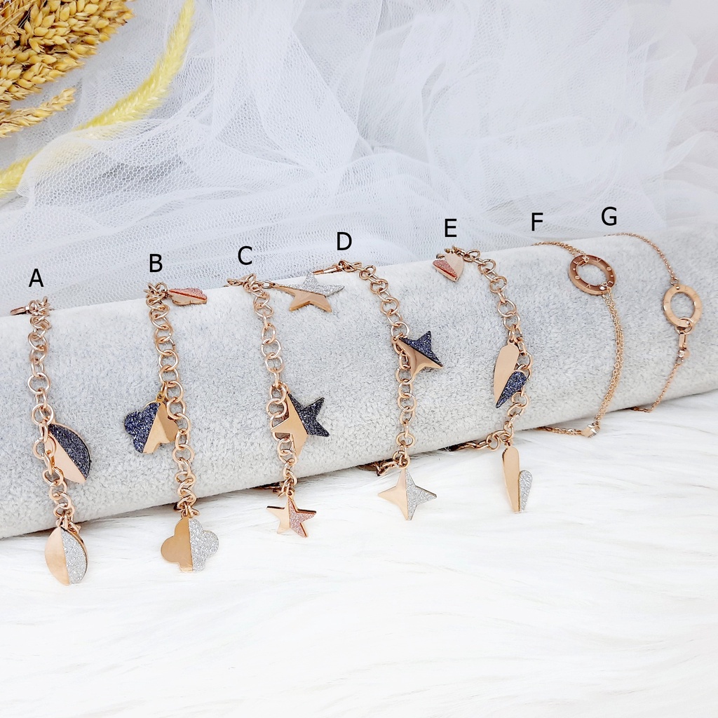 Gelang Titanium Korea Kpop Kdrama Premium Wanita Glitter Rosegold - BB586