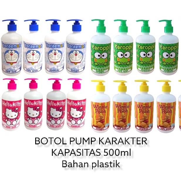 BOTOL PUMP SABUN MANDI / SHAMPO / SUNLIGHT / HANDBODY / BODYWASH KARAKTER DORAEMON / HELLO KITTY / W