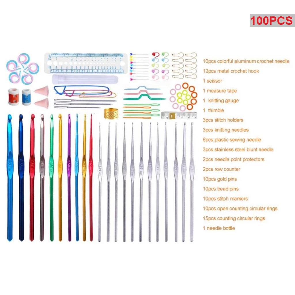 Jarum Rajut Set 58pcs 100pcs Set Alat Rajut Set Hakpen Set Perlengkapan Rajut Set BOX Tas