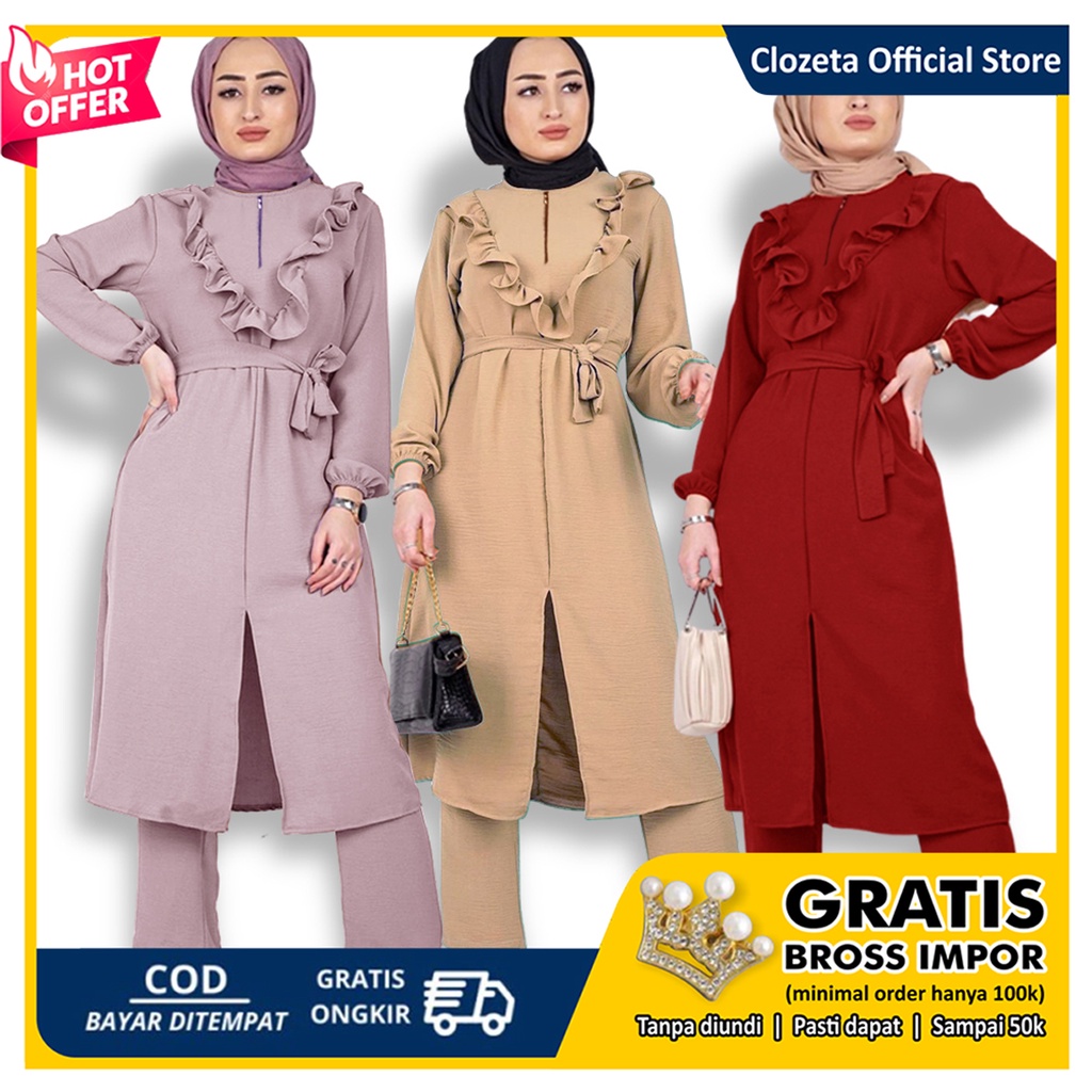 Baju Setelan Wanita Kekinian - One set Wanita - Setelan Tunik - Set Rinosa dan Set Rinsa - Clozeta