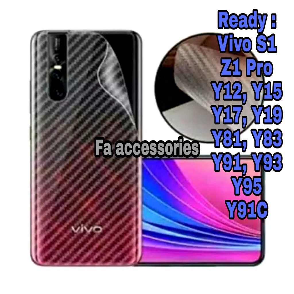 antigores belakang Skin carbon Vivo S1 Z1pro Y12 y12i y12s Y15 Y17 Y19 Y81 Y83 Y91 Y93  Y95 Y91C i s