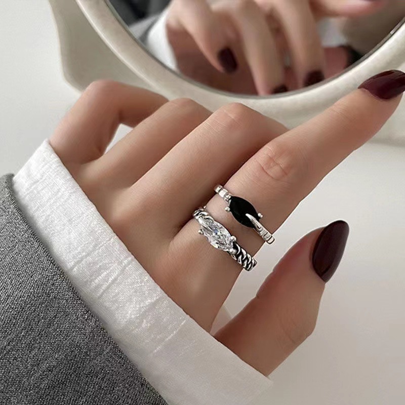 Cincin Rantai Zirkon Model Terbuka Dapat Disesuaikan Gaya Retro Korea Untuk Wanita