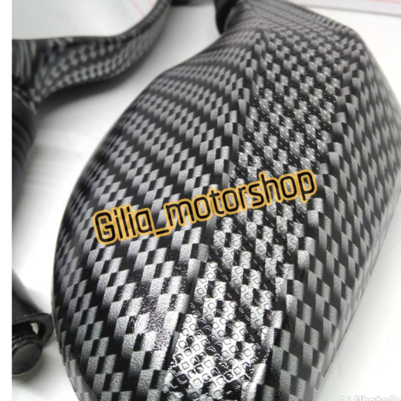 Spion Clik Carbon Putih Gagang hitam Kaca putih Datar Universal Motor Honda Yamaha