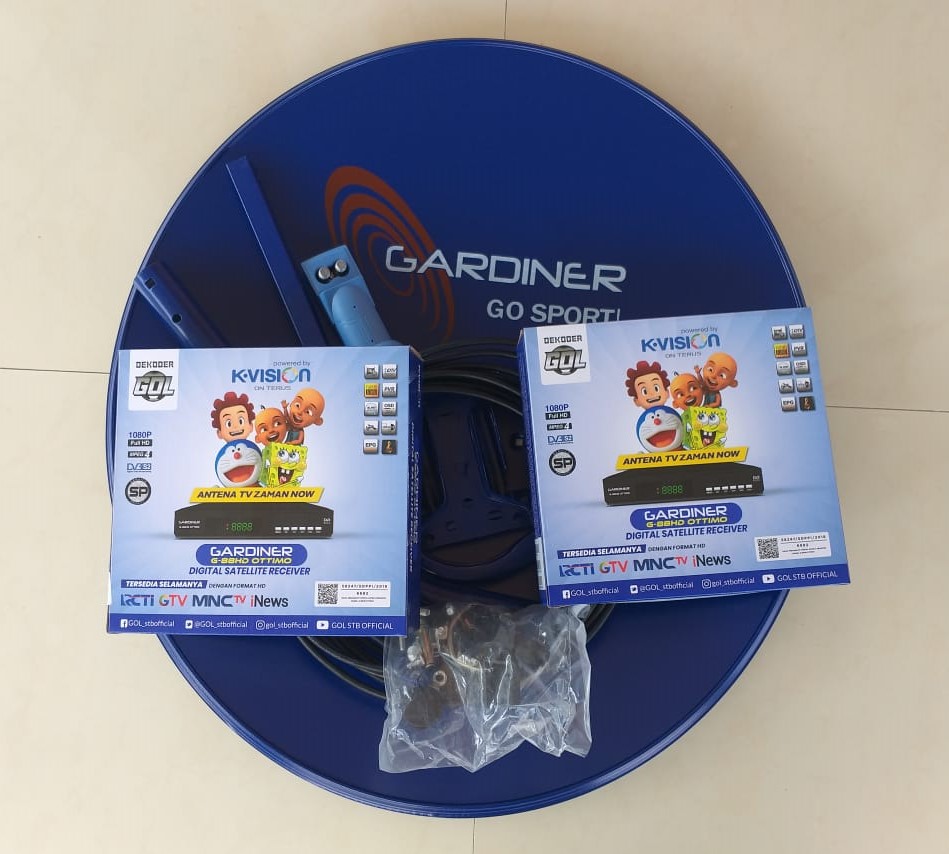 Parabola Mini Full Set Gardiner 60 cm + 2 Receiver Ottimo Untuk 2 TV