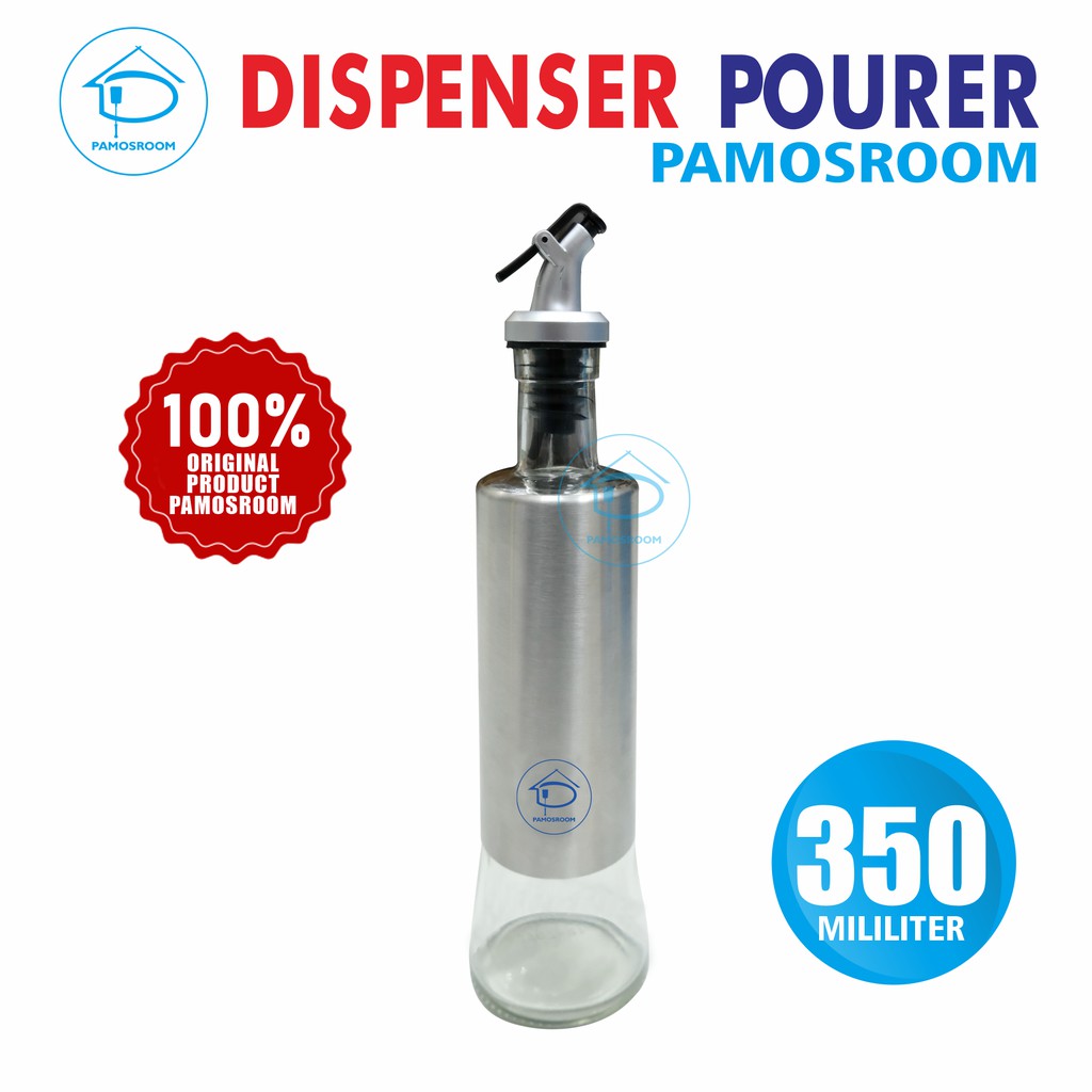 Pamosroom Botol Minyak Cuka Kecap Wine Bahan Kaca + Stainless Oil Pot Pourer 350ml Best Seller