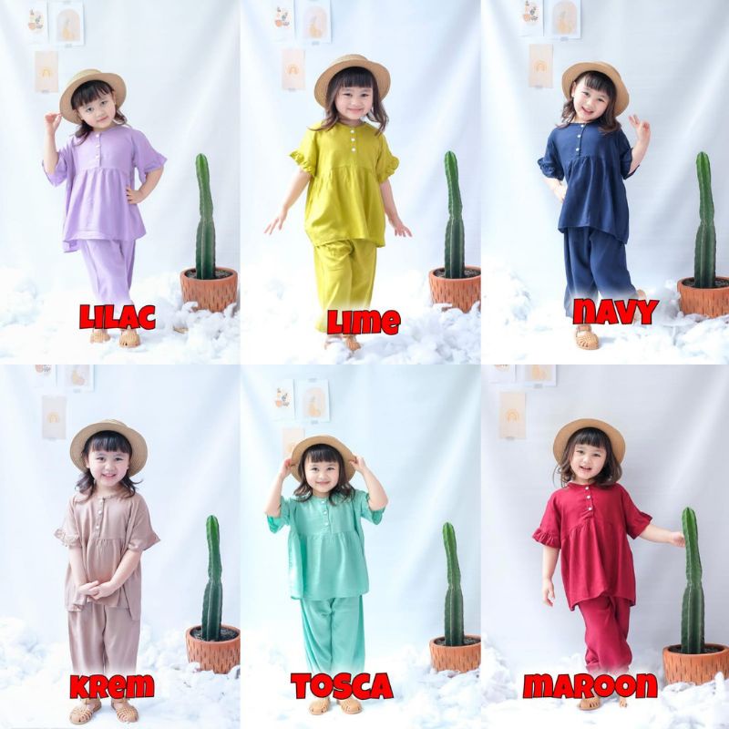 SETELAN ANAK YOLLA PEREMPUAN ONE SET POLOS RAYON ADEM