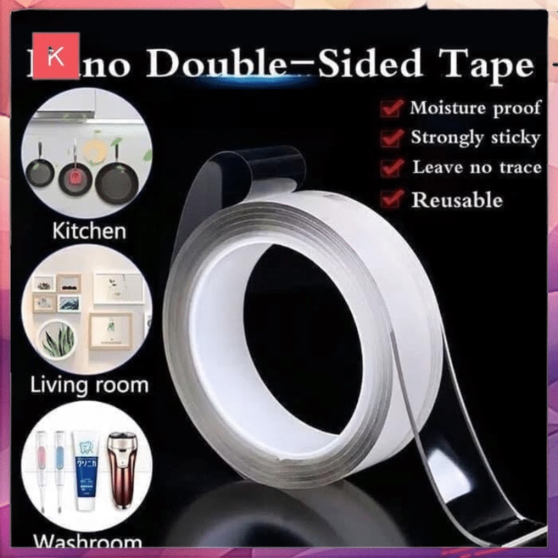 ANG NANO TAPE / DOUBLE TAPE TRANSPARAN UKURAN 1M 3M 5M / ISOLASI PEREKAT AJAIB BENING 2SISI